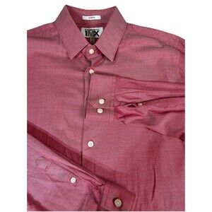 Express 1MX Mens Large Slim Fit Stretch Dress Shirt Red Long Sleeve Micro Weave